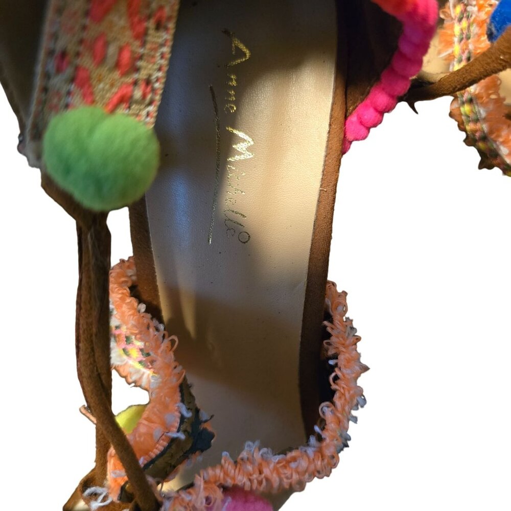 Anne Michelle Colorful Pom Pom Size 9 Embellished Tie-Up‎ Heels - Picture 4 of 10